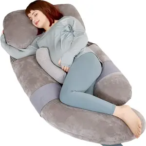 60inch Pregnancy Pillow U Shaped Full Body Support Pillow Detachable with Removable Velvet Gray Pillowcase for Back Hips Legs Abdomen Comfortable Maternity Sleeping Cushion