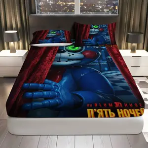 3Pcs Halloween Horror Game Fitted sheet Three Piece Set (1*Fitted Sheet+2*Pillowcases, Coreless), Halloween theme, Scary Bedding Set, Mattress protector Soft, Breathable