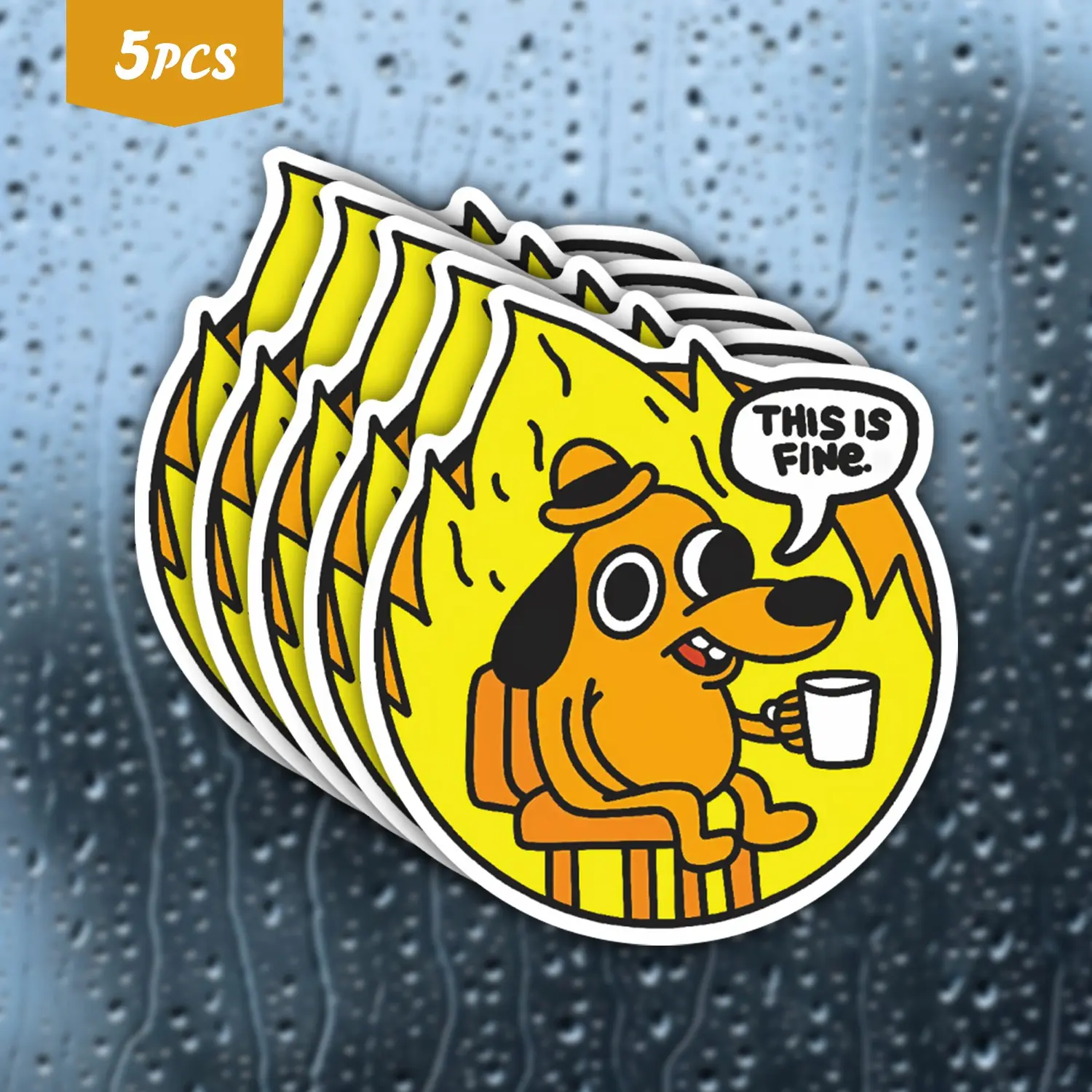 5Pcs "This Is Fine" Fire Dog Meme Waterproof Vinyl Sticker, Stickers For Scrapbooking, Funny Calm Dog Self-Adhesive Decal, Suitable For Water Bottles, Laptops, Journals, Ideal For Meme Lovers, Relatable Humor Fans And Cartoon Enthusiasts