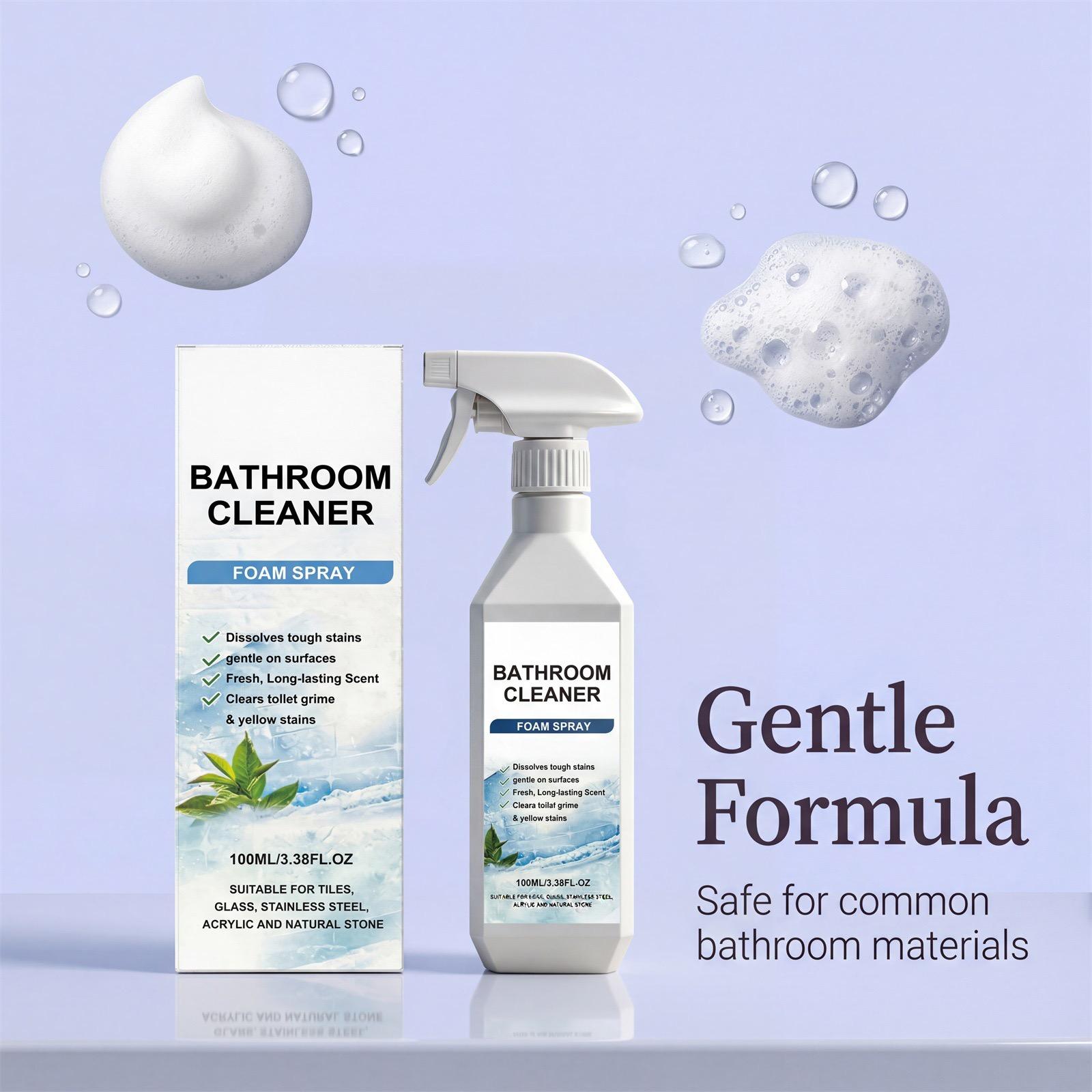 Bathroom Cleaner Foam Spray (100ml) - Citric Acid Formula for Hard Water Stains, Toilet Grime & Soap Scum on Multi-Surfaces