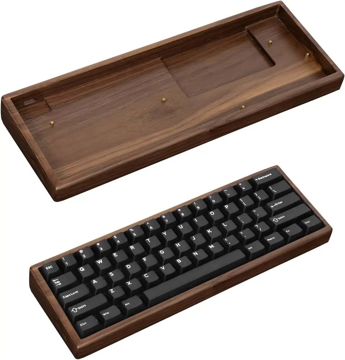 CNC 1-Piece Cut Natural Wood Keyboard Case for GH60 Series & Wooting 60HE, Premium 60% Mechanical Shell for DZ60 GK61 Poker 3 RK61 RAKK Z60, Wireless Battery Compartment for DIY Mods