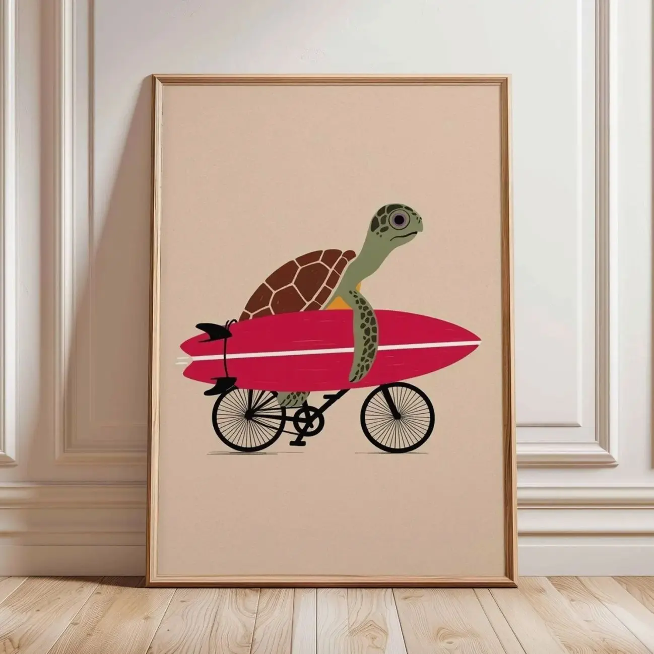 Funny Surfing Turtle Poster, Retro Beach Wall Art, Ocean Animal Illustration, Coastal Kids Room Dorm Decor Y