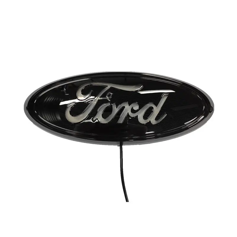 Waterproof LED illuminated front grille emblem—static constant light and dynamic serial lighting effect badge; compatible with Ford Edge, F-150 Raptor, Transit, Everest and many other models; automotive exterior upgrade accessory.