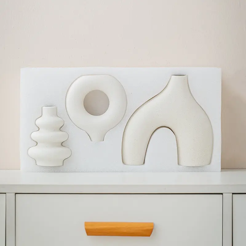 Bohemian Ceramic Abstract Vase Set of 3, Minimalist Geometric Vases for Home Decor, Modern Neutral Flower Vase