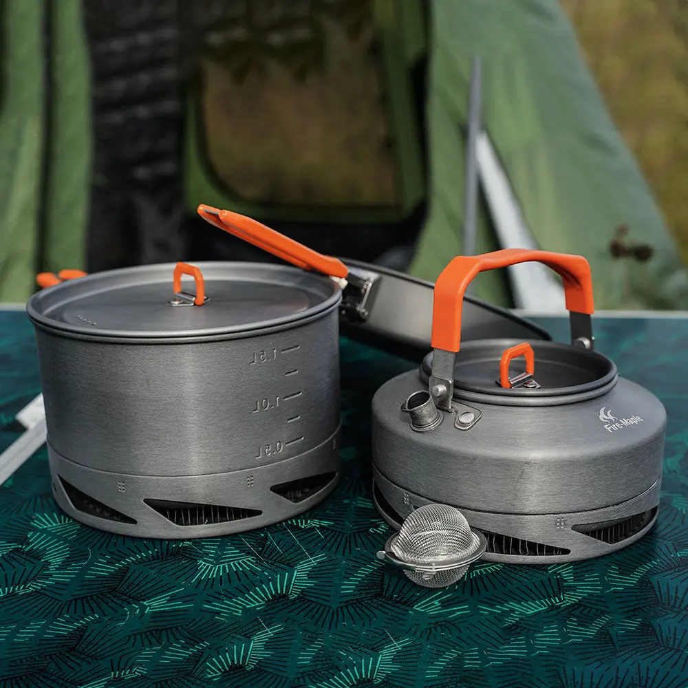 Hard Alumina Camping Cookware Set, Portable 3-Piece Mess Kit with Pot, Frying Pan, and Kettle for Hiking and Backpacking, Hiking / Light Outdoor