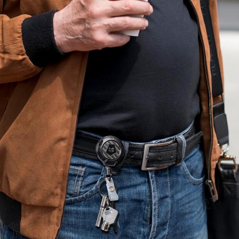 MNGARISTA Upgraded Heavy Duty Retractable Keychain with Belt Clip, 10 OZ Retraction, 31.5" Stainless Steel Cord Key Chain, 3K Carbon Fiber ID Badge Reel Holder with Badge Strap and Key Ring