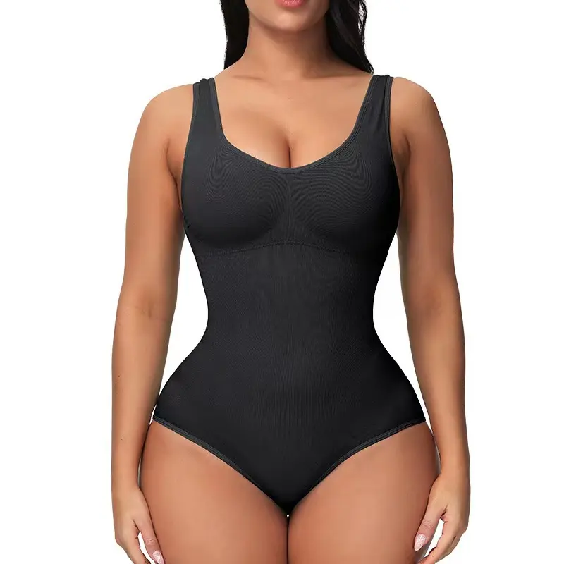 WOOBILLY®Women’s Tummy Control Bodysuit With Round Neck, Wide Straps & Sculpting Thong