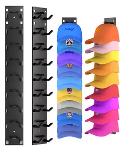 2 Pack Hat Organizer for Baseball Caps, Strong Adhesive Hat Rack for Wall, Multilayer Hat Storage Display Holder, Wall Mounted Hat Hooks Hold up to 18 Hats for Closet Door and Bedroom