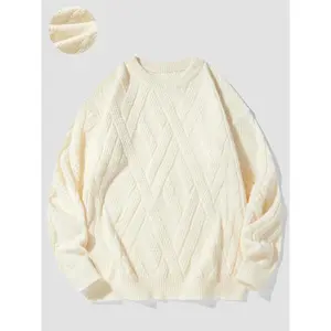 Men's Solid Textured Drop Shoulder Sweater, Casual Long Sleeve Round Neck Jumper for Fall & Winter, Fashion Men's Knitwear for Daily Wear