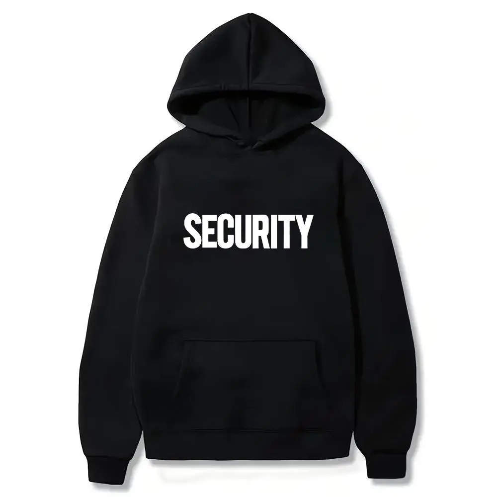 Men's Slim Fit Casual Hoodie with Bold "Security" Graphic Print - Breathable Summer Tee, Machine Washable, White with Black Lettering, Summer Casual Wear | Casual Style Tee | Comfortable Fit
