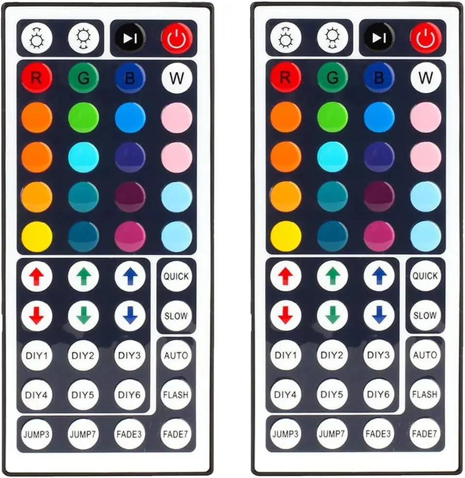 2-Pack 44-Key IR RGB LED Strip Light Remote Controller - Dimmable Dimmer for SMD 5050 3528 2835 RGB Lights, 16 Multicolored Options for DIY Projects