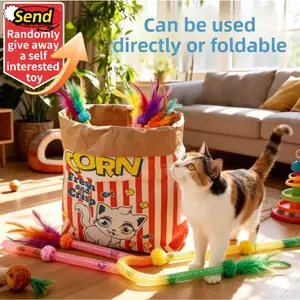 Free Cat Toy Free Large Kraft Paper Cat Hideout Double-Layer Crinkle Bag Hide & Seek Play Tunnel Cat Bed Puzzle Relaxation Litter Box Liners Best Cat Gift