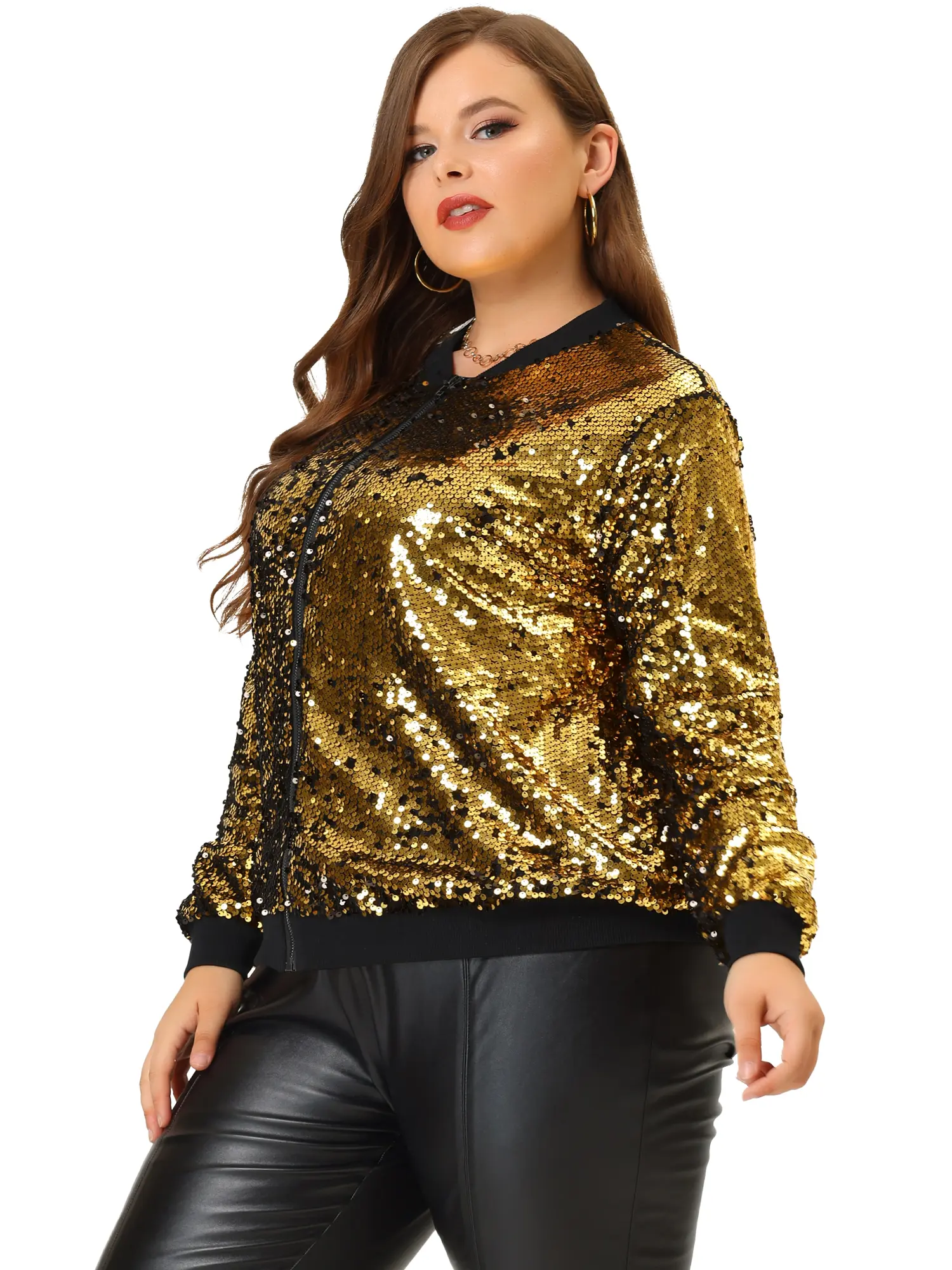 Agnes Orinda Plus Size Metallic Jacket Sparkle Party Sequin Bomber Jackets
