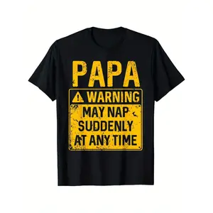Humorous Mens Graphic TShirt Papa Warning Nap May Happen Anywhere Vintage Style Black Yellow Retro Casual Tee for Fathers