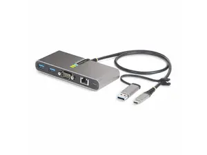StarTech.com 2-Port USB-C Hub with Gb Ethernet and RS232 FTDI Serial, Attached USB-C to USB-A Dongle, 100W PD Pass-Through, 2x USB-A 5Gbps
