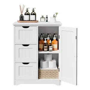 LEMY Bathroom Storage Cabinet with 3 Drawers and 1 Adjustable Shelf , Entryway Home Decor Furniture Towels Storage Organizer Unit, White