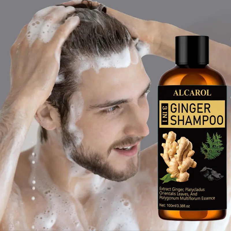 ALCAROL 3-in-1 Ginger Shampoo, Goodbye Oily Frizzy Hair, Ginger, Cedar Leaf, He Shou Wu Extract Ingredients, Deeply Cleanses, Balances Oil Suitable for All Hair Types Modern Hair Care, Non-Greasy Formula Travel-Friendly Long-Lasting Shine Elasticity