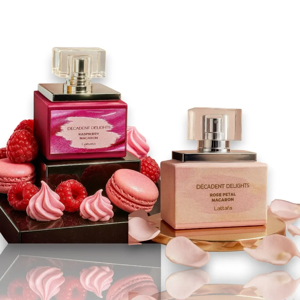 Lattafa Decadent Delights Unisex Eau De Parfum (EDP) 50 ML - Creamy Sweet Musky Floral Oriental Alcohol Base Fragrance with Rose Petal Macaron, Raspberry Macaron, Lychee & Tonka Bean Notes, Daily Use