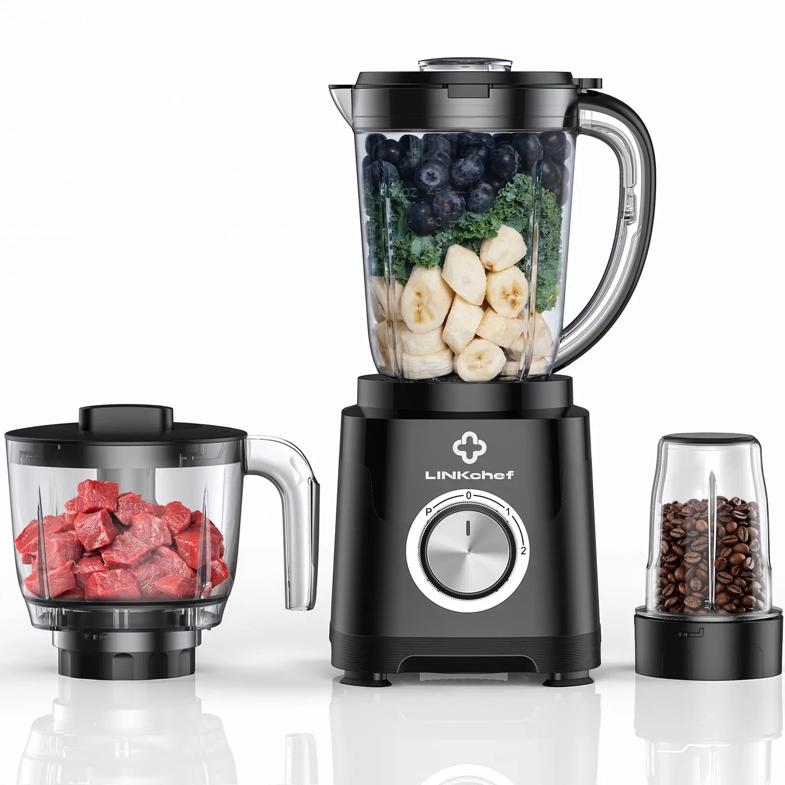 LINKChef Countertop Blender, 450W Blender for Smoothies and Shakes, 57 oz Jar, 2 Speeds with Pulse, Black