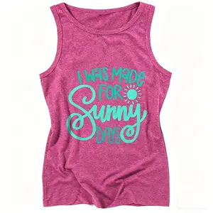 Women's Sleeveless Tank Top - Bright Pink Summer Beach Shirt with "I Was Made for Sunny Days" Graphic, Medium Stretch Non-See-Through Fabric for,,, Vacation - Machine Washable Casual Outfit Essential, Clothing