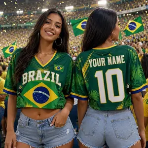 Custom Brazil Soccer Crop Top Jersey, Personalized Brazil Soccer Jersey Crop Tee, Support Football Team