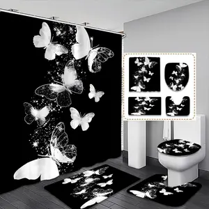 Creative Butterfly Bath Curtain Set, Waterproof Shower Curtains with 12 Hooks, Bathroom Decor, Christmas Gift, Shower Essentials, Bathroom Shower Equipment