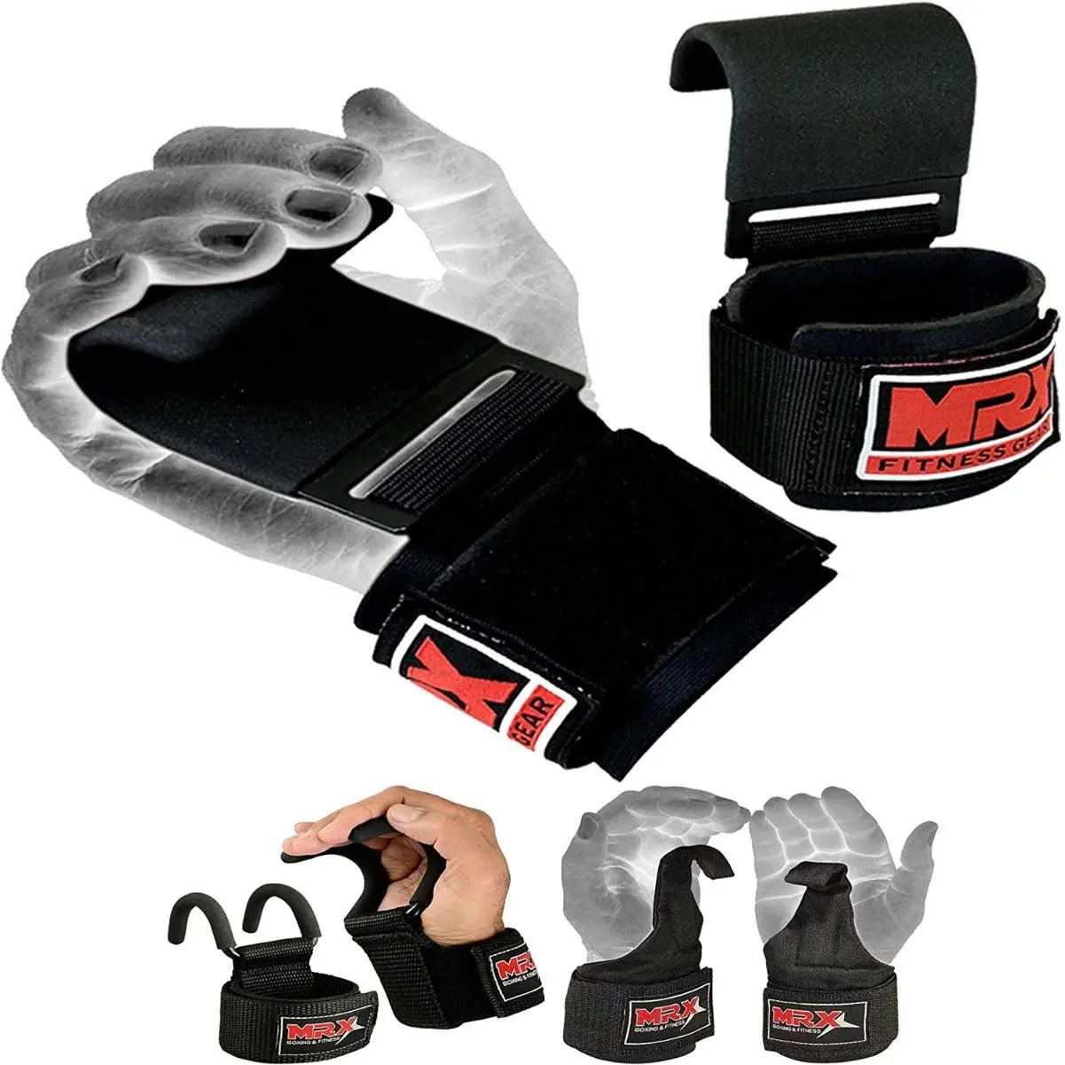 MRX BOXING & FITNESS Lifting Hook Straps for Men, Heavy-Duty Steel with Neoprene Padded Wide Wrap, 600lb Secure Grip for Powerlifting, Lifting Straps, Straps For Lifting
