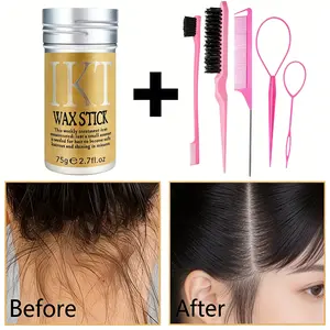 75g Ikt Hair Wax Stick + 5pcs Hair Brush Comb Set, Non-Greasy Styling Gel for All Hair Types, Edge Control Pomade for Baby Hair