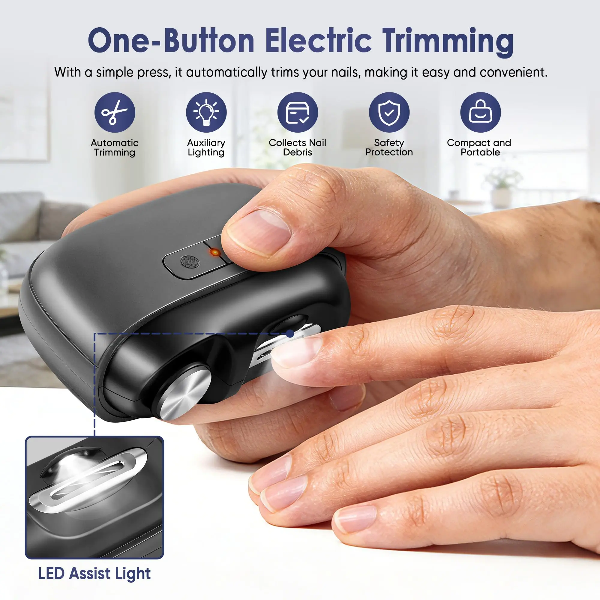 Electric Nail Clipper, 2026 Upgraded Automatic Electric Nail Trimmer, Nail Polisher with LED Light, Magnetic Cover, Nail Scraps Storage, USB Rechargeable, Safety Two-Speed Mode for Seniors, Kids, Adult, Men, Caregivers, Sincere gift for the whole family