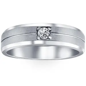 1/6Ct Diamond Brushed Mens Wedding Band in White, Yellow, or Rose Gold Lab Grown