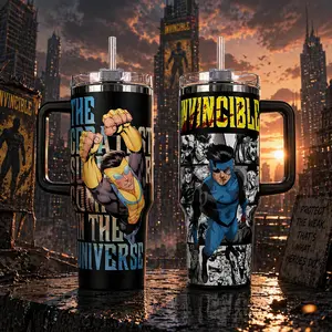 STORMMECH 40oz Handle Tumbler - Invincible Mark Grayson #1 Washable Insulated Stainless Steel Portable Flask with Lid, Vacuum Insulated Kitchenware Drinkware, Large Iced Coffee Mug, Anime Otaku Gift