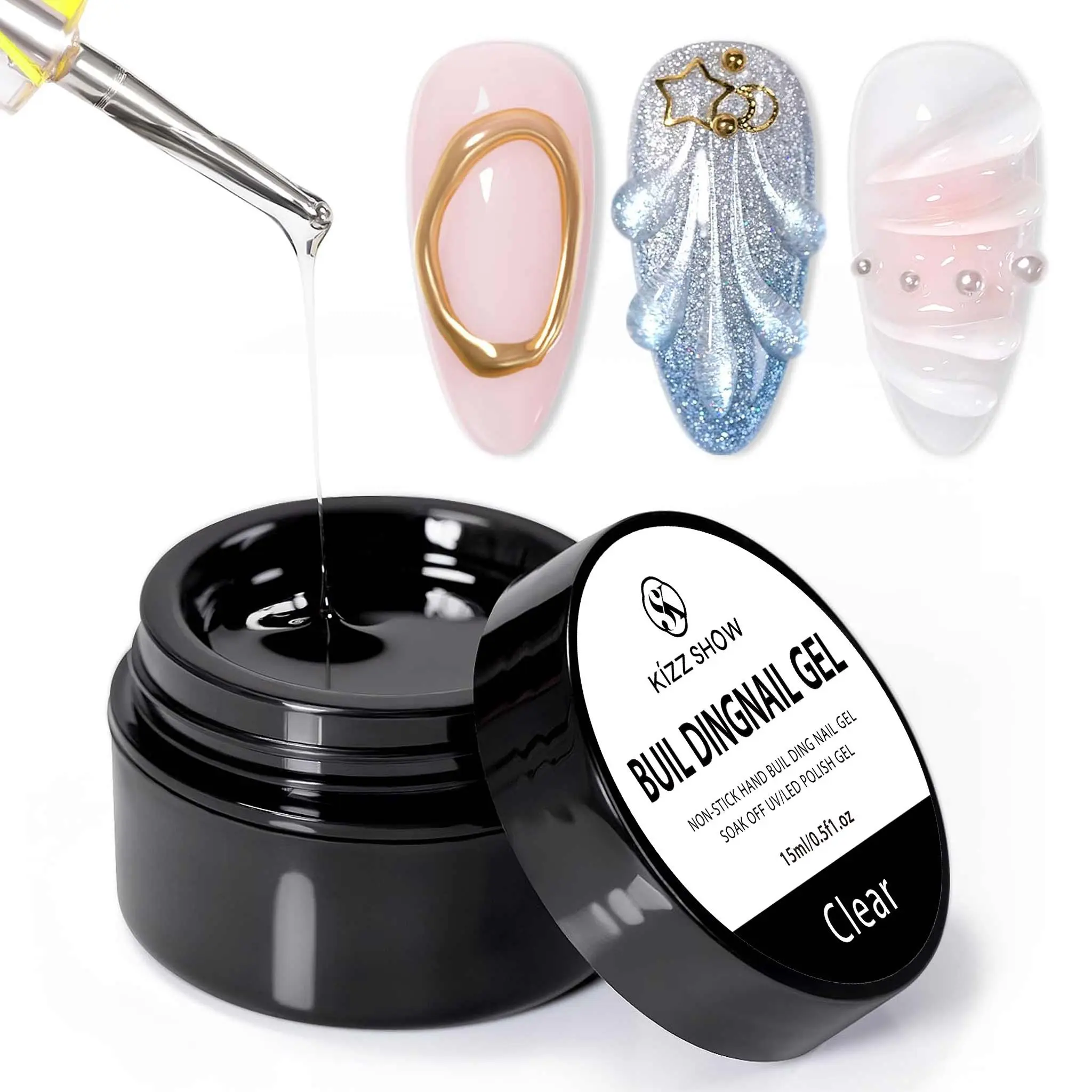 3D Sculpting Gel Poly Gel Clear Painting Gel Polish Nail Art Designs No Wipe Chrome Gel Shine Finish Nail Powder Nails Charms Rhinestone Decoration Adhesive Glue Drawing Painted Sculpture Hard Gelpolish Curing Requires
