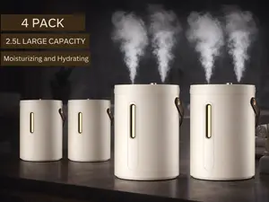 Humidifiers for Bedroom 4 Pack - Quiet (2.5L Water Tank Each) - Cool Mist/Top Fill/Essential Oil Diffuser/25Watt - Home/Large Room - 360° Nozzle - Rapid Ultrasonic Humidification for Baby Nursery/Plant