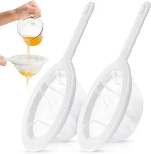 2 Pieces Ultra Fine Mesh Strainer Nylon Food Juice Strainer Yogurt Mesh Sieve Plastic Colander with Handle Mini Brine Shrimp Separation Net for Kitchen(100/400 Mesh)