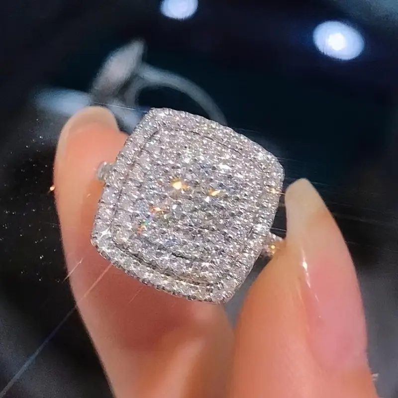 Women's Silvery Metal Coating Sparkling Rhinestone (Cubic Zirconia) Ring, No Choking Hazard Warning Needed, Ideal for Proposal & Wedding Gifts, Fashion Costume Jewelry Rings for Women
