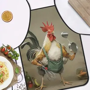 Funny Rooster Chef Print Apron, Chicken Pattern Apron, Adorable Pet Kitchen Oil-Proof Waistcoat, Fun Theme Coverall, 1pc Cartoon Cooking Apron