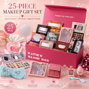 Katie's 25-Piece Makeup Gift Set for Women, Beginner-Friendly Beauty Bundle with Eyeshadow Palette, Lip Gloss & Eyeliner, Pink Gift Box