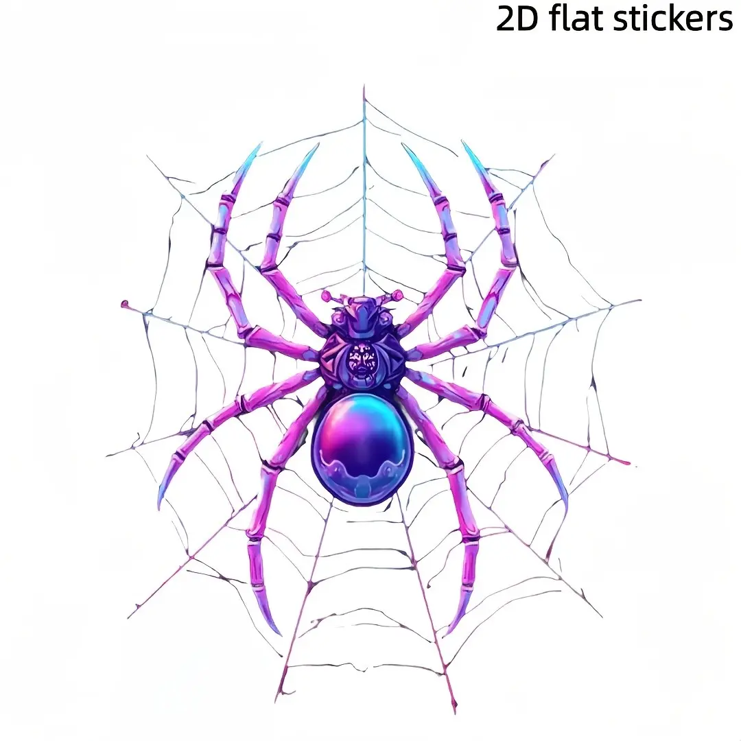 set of colorful neon spider web stickers| Mysterious Purple-Blue Gradient Spider Pattern Vinyl Art Sticker, Car Decals, Suitable for Car Body, Car Window, Laptop, Tablet, Motorcycle| Avant-garde and durable self-adhesive design