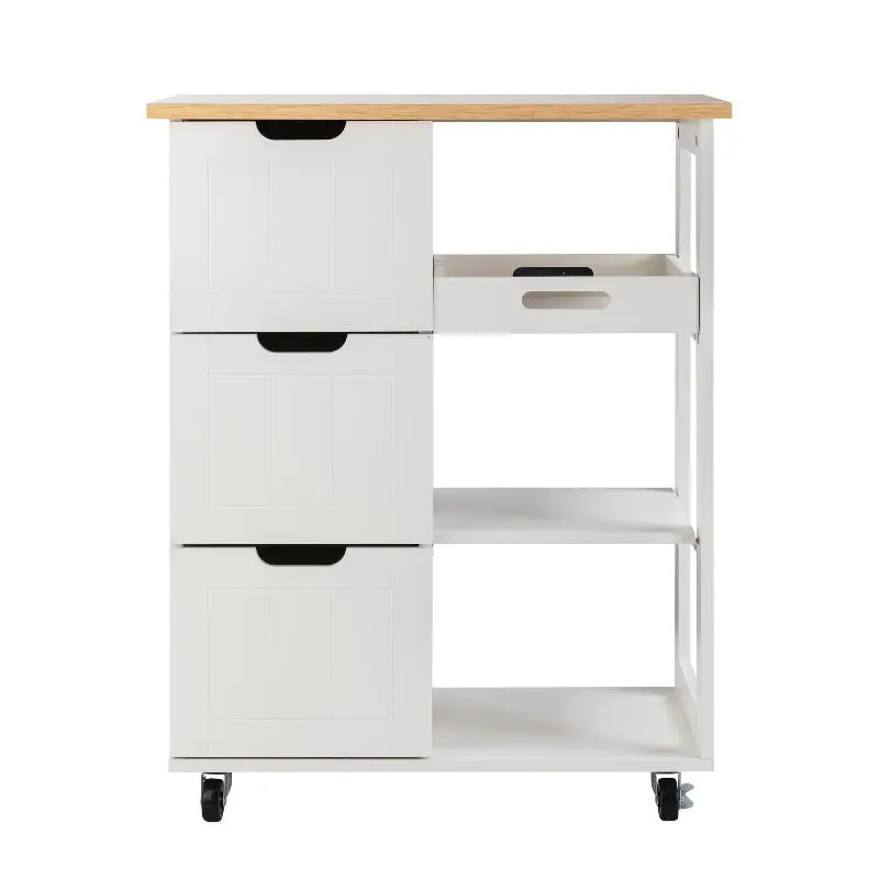 Walsunny 27‘’ Rolling Kitchen Island Storage & Bar Cart with Solid Wood Top