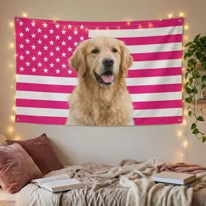 Custom Photo Pink American Flag Tapestry, Personalized Face Flag, Funny Dorm Room Decor, Bachelorette Party Prop,Sorority Gift, 3x5 Wall Art