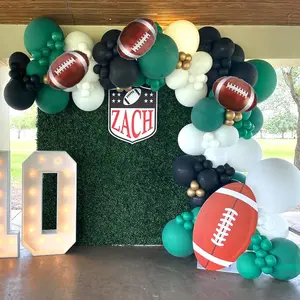 130 PCS Football Balloon Arch Kit with Gold, Black & Green Balloons for Rugby & Sports Party Decor
