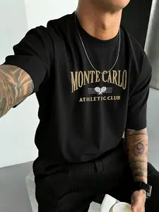 Men's Oversized Monte Carlo Sports Club T-Shirt, Vintage Tennis Street Style Short Sleeve, Old Money Print, Summer
