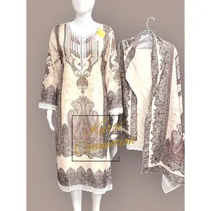 Lawn : muslin kurti with pant and dupatta