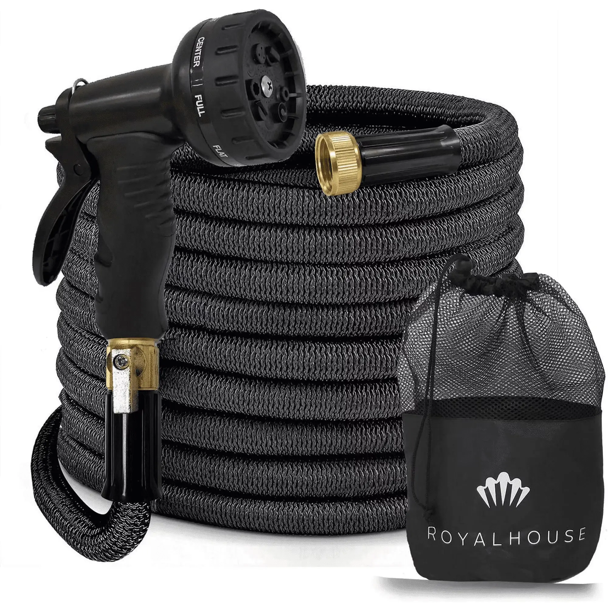 Expandable Garden Hose – 75 FT - with Multi-Pattern Spray Nozzle – Durable, Flexible, Multipurpose (Black)