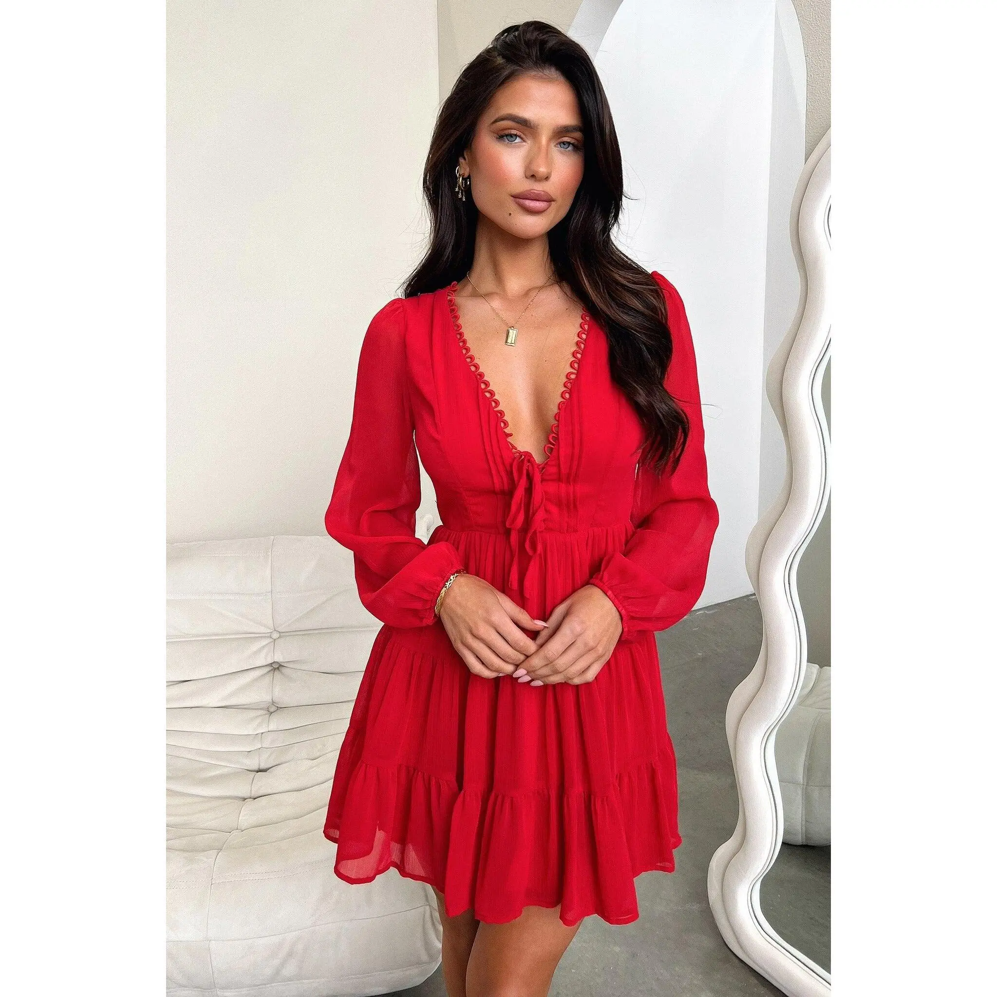 Lexie Long Sleeve Dress - Red