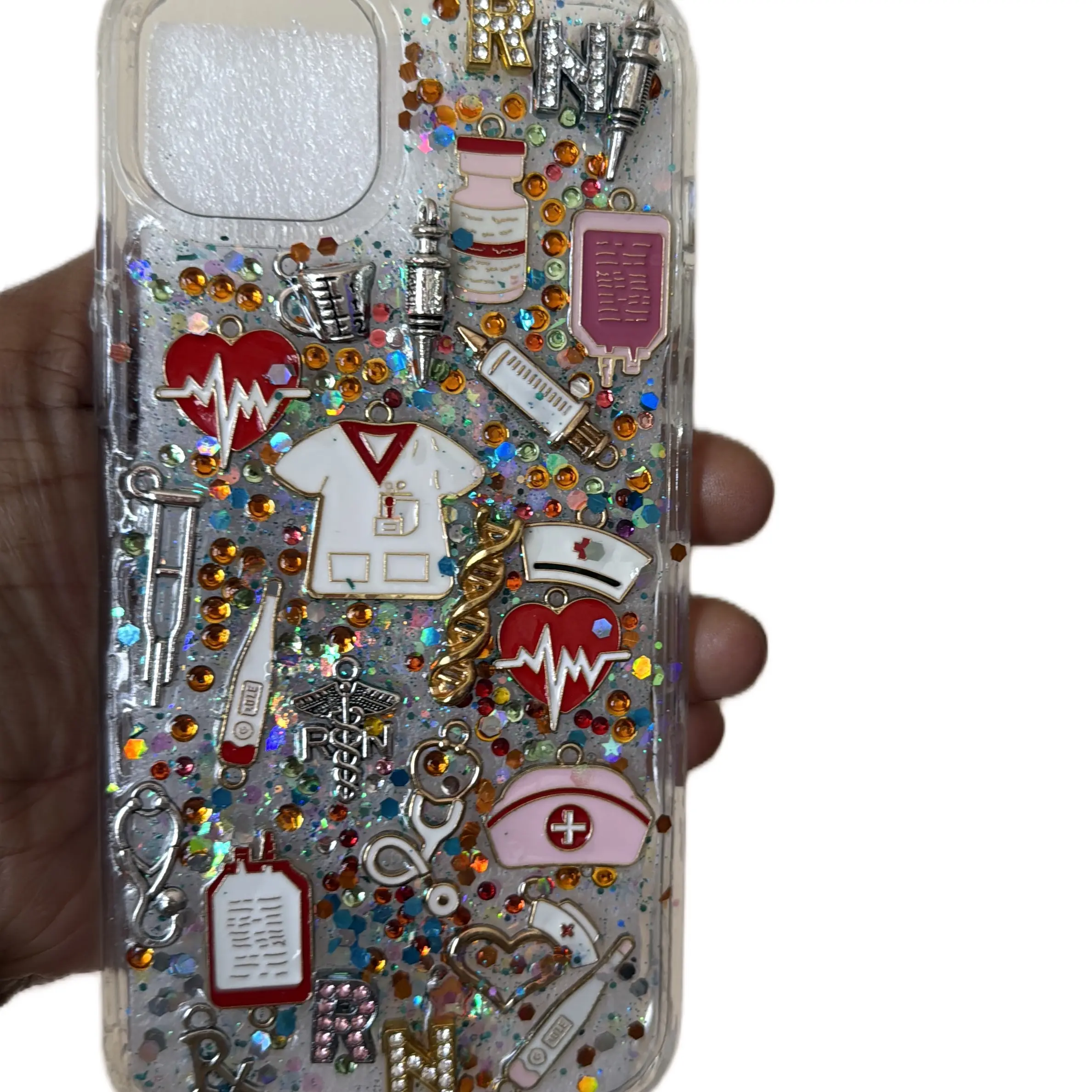 Freestyle Nursing Theme Junk iPhone Case - Colorful Design with Various Icons & Accessories, Customizable for Zodiac Signs and Nicknames
