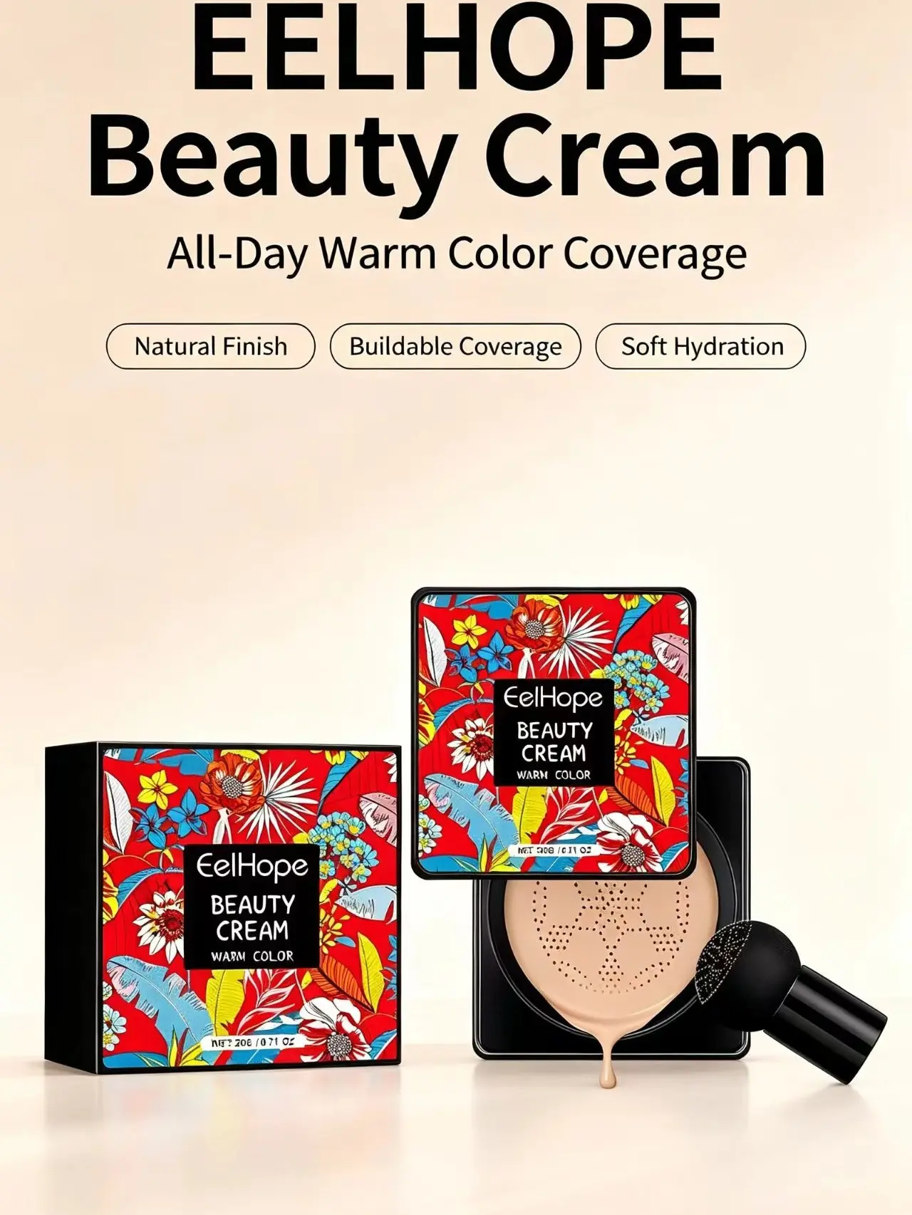 Mushroom Sponge Air Cushion BeautyCream, Long Lasting LightweightFoundation Cushion, Portable DailyMakeup Base for Women