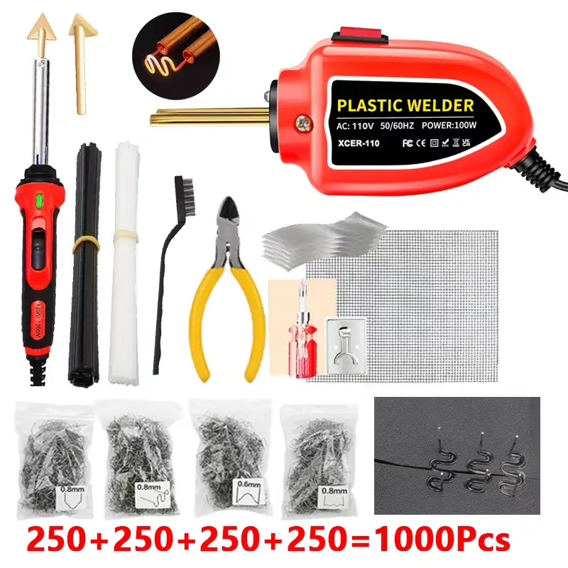 2-in-1 plastic welding machine+soldering iron kit, portable mini electric plastic welding machine with 1000 welding nails, suitable for repairing plastic cracks on car bumpers. Plastic welding gun kit, battery free