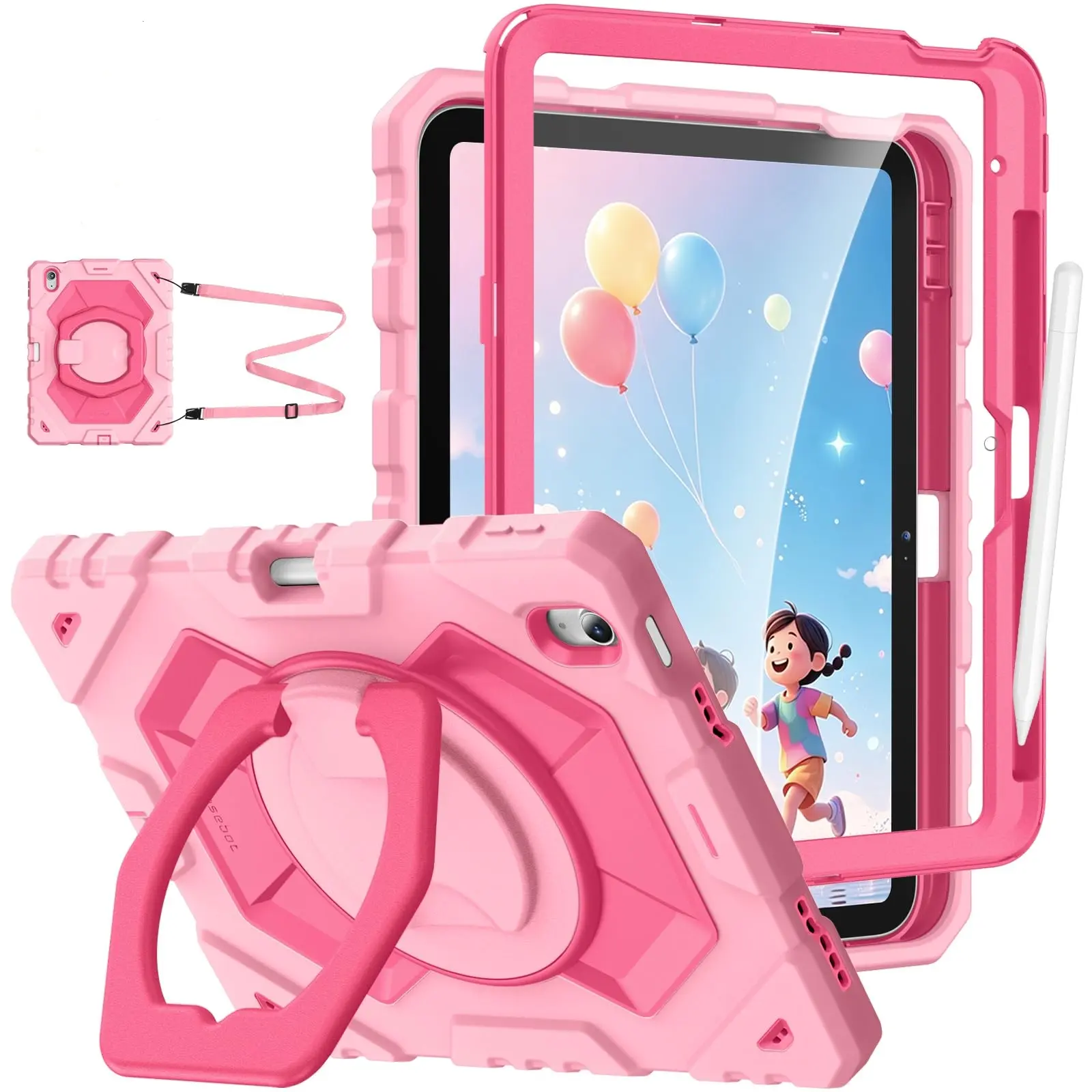 Fintie Kid-Friendly Case for iPad (A16) 11th Gen, iPad 10th Gen, iPad Air 11" - with Screen Protector, Rotating Stand & Shoulder Strap, Heavy-Duty Drop-Protection iPad Case for Kids