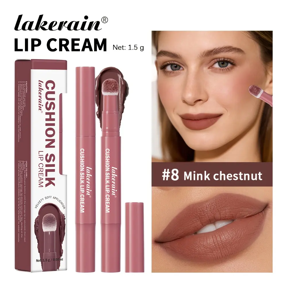 Velvet Matte Lip and Cheek Cream, 2-in-1 High-Pigment Swivel Stick, Long-Lasting Moisturizing Lip Care Makeup, Mink Chestnut Brown-Red, 1.5g